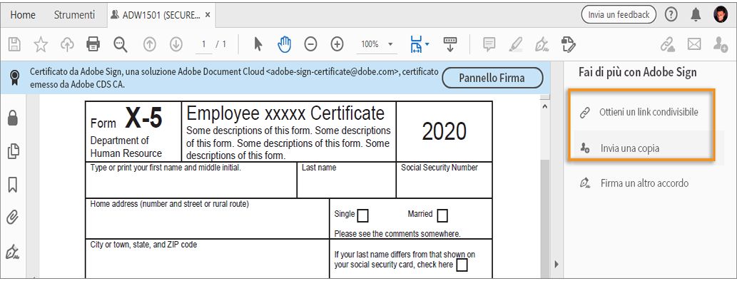 Condividere una copia del documento firmato