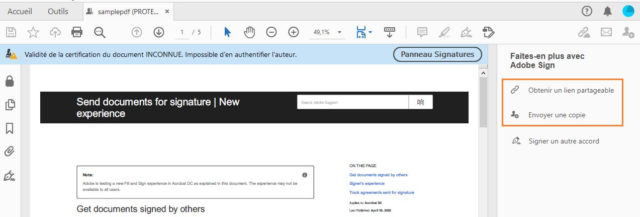 Partager un exemplaire du document signé