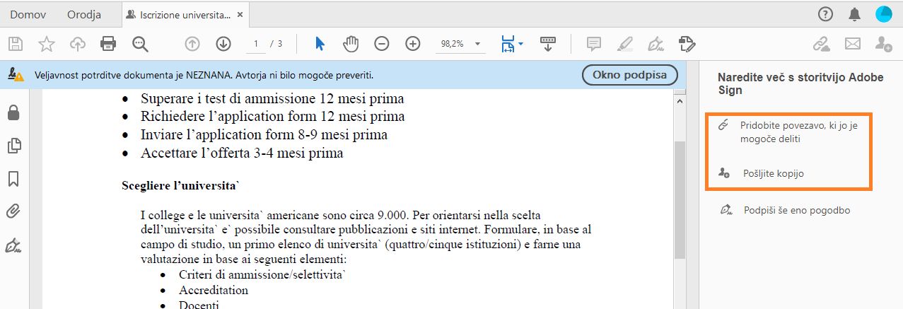 Delite izvod podpisanega dokumenta