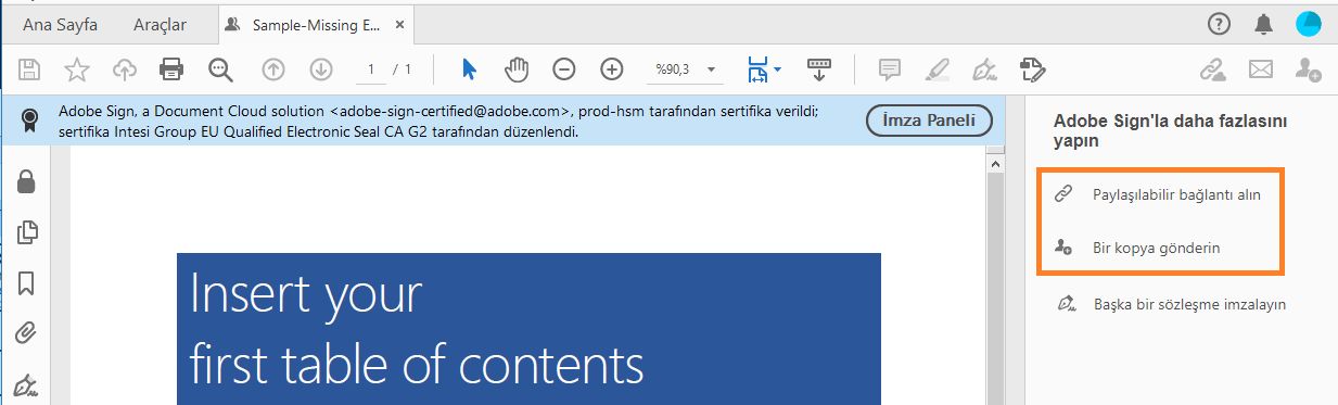 İmzalanan belgenin bir kopyasını paylaşın