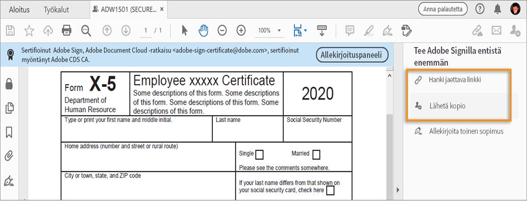 Jaa allekirjoitetun dokumentin kopio