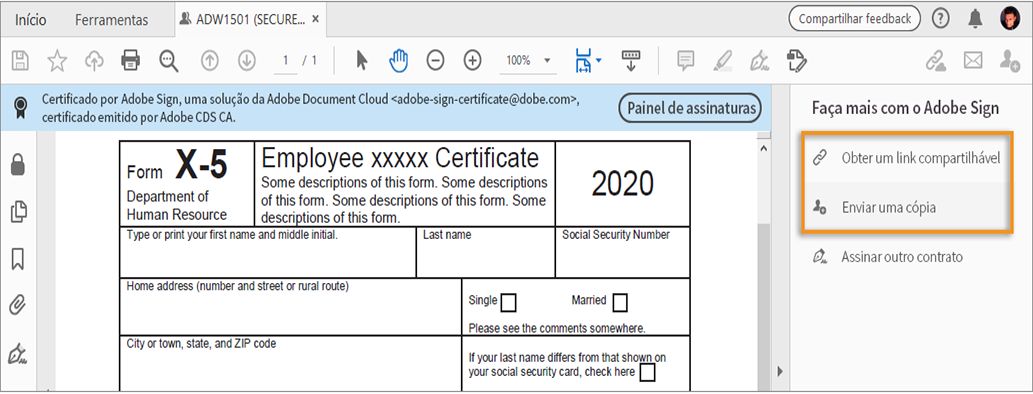 Compartilhar uma cópia do documento assinado