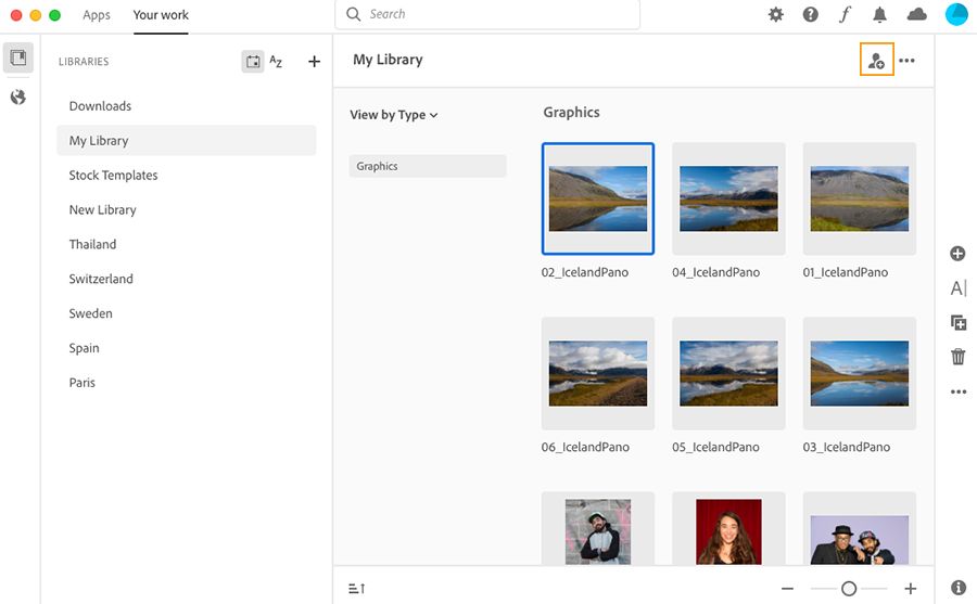 Creative Cloud 데스크탑 앱 내에서 라이브러리 공유