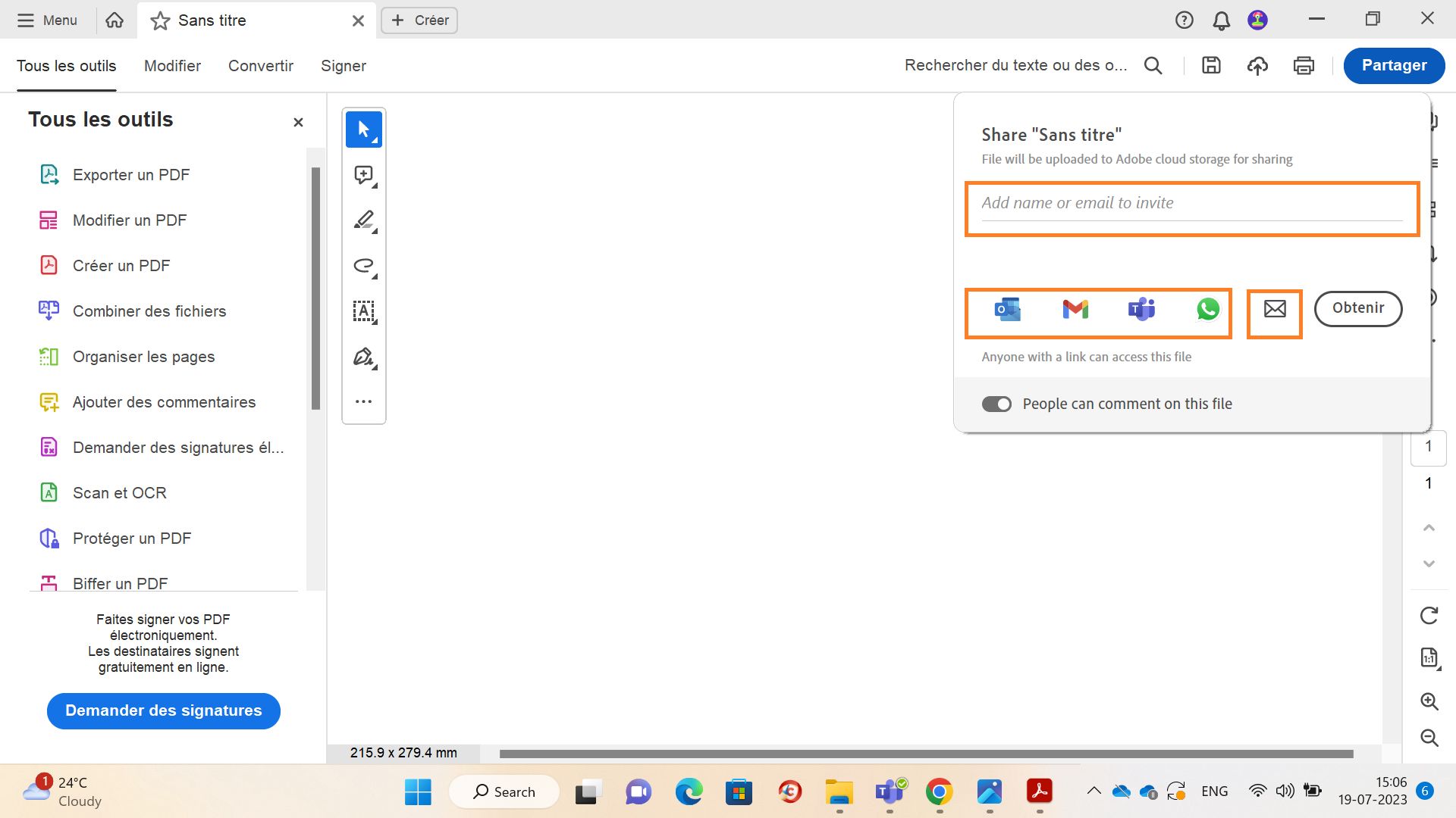 Partage du lien avec d’autres personnes