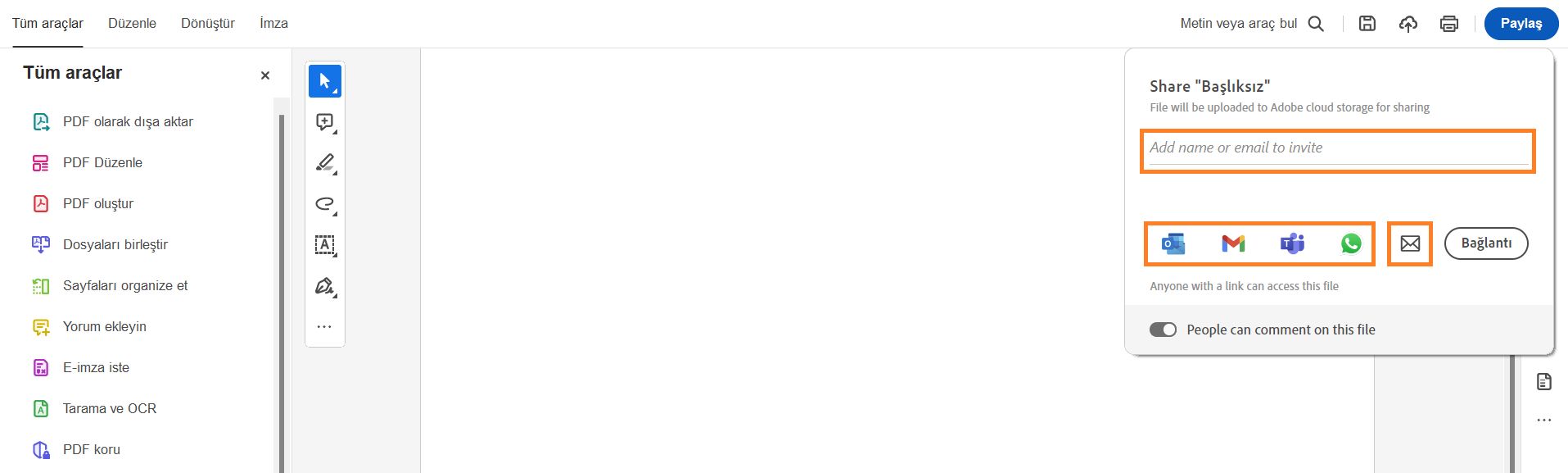 Bağlantıyı diğer kullanıcılarla paylaşma