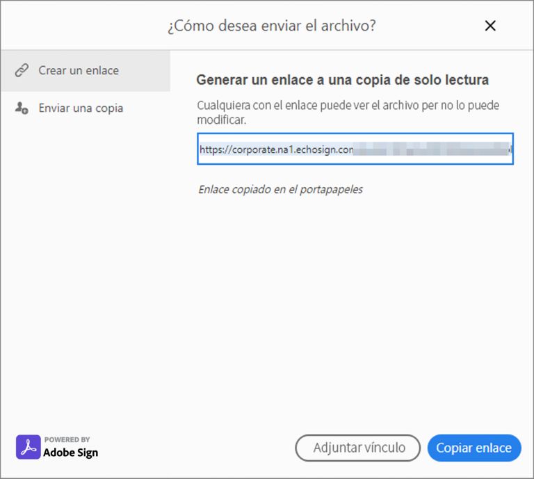 Copiar vínculo o adjuntar a correo electrónico