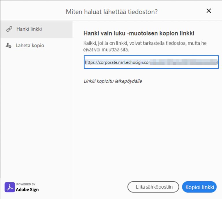 Kopioi linkki tai liitä sähköpostiviestiin