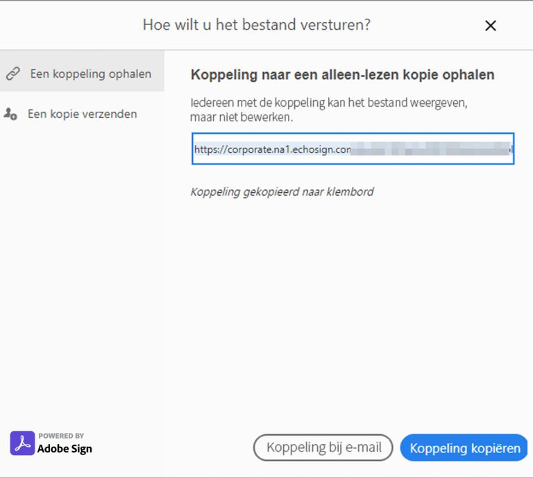 Koppeling kopiëren of bijvoegen bij e-mail