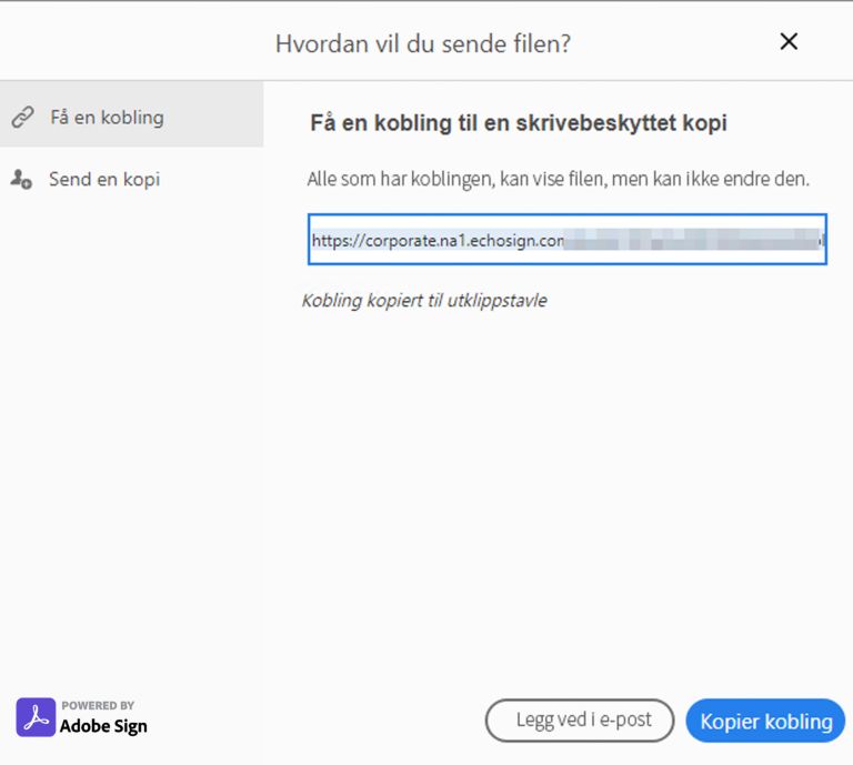 Kopier kobling eller legg ved i e-post