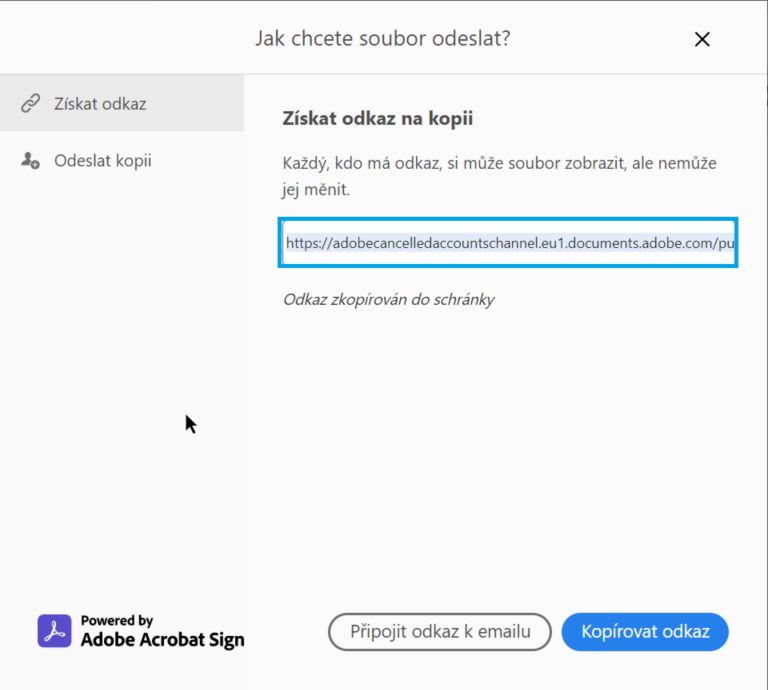 Kopírovat odkaz nebo jej přiložit k e-mailu