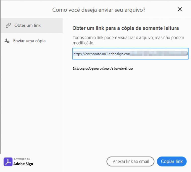 Copiar link ou anexar ao email