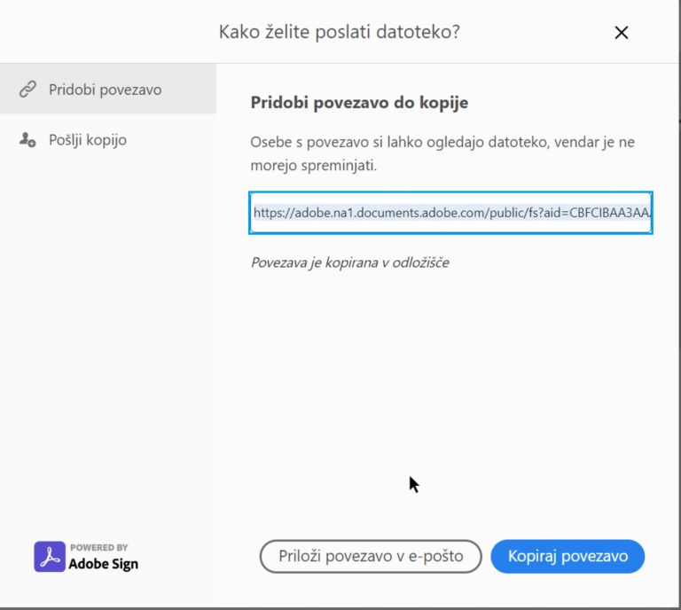 Povezavo kopirajte ali jo priložite e-poštnemu sporočilu