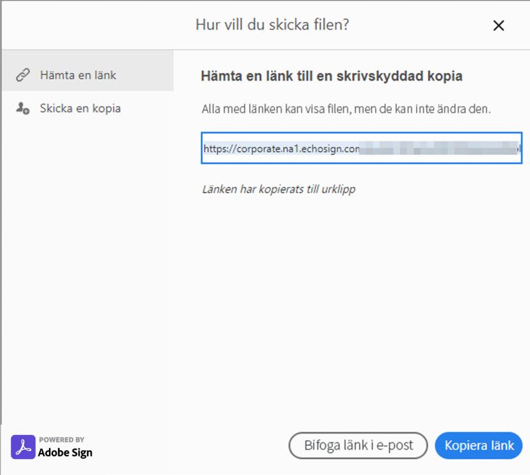 Kopiera länk eller bifoga i e-post