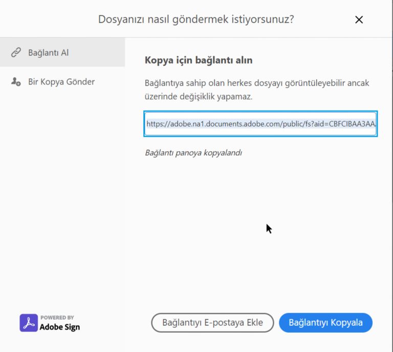 Bağlantıyı kopyala veya e-postaya ekle