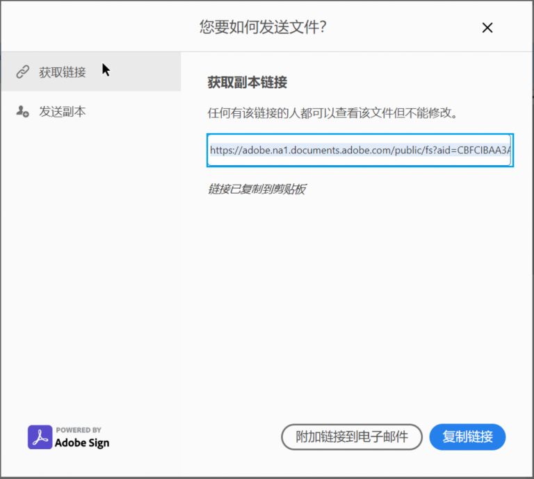复制链接或附加到电子邮件
