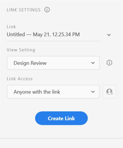 Link settings window that shows the name of the link, its view settings and who all can access it.