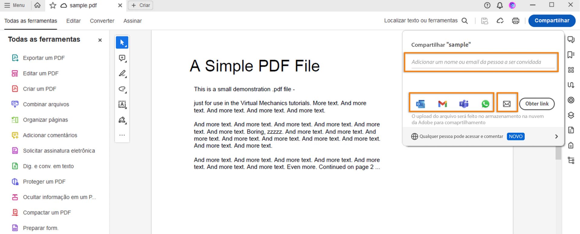 Compartilhar o link com outras pessoas