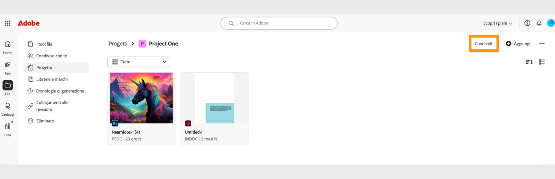Il pulsante Condividi, disponibile nell'angolo superiore destro dello schermo del progetto, ti consente di condividere il tuo progetto con i collaboratori. 