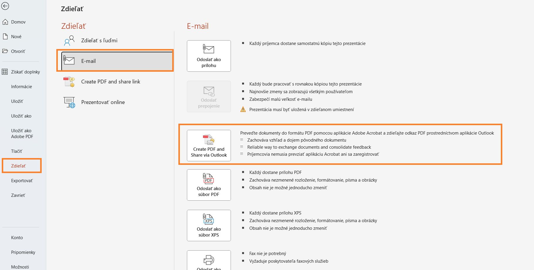 Створити PDF-файл і надіслати через Outlook