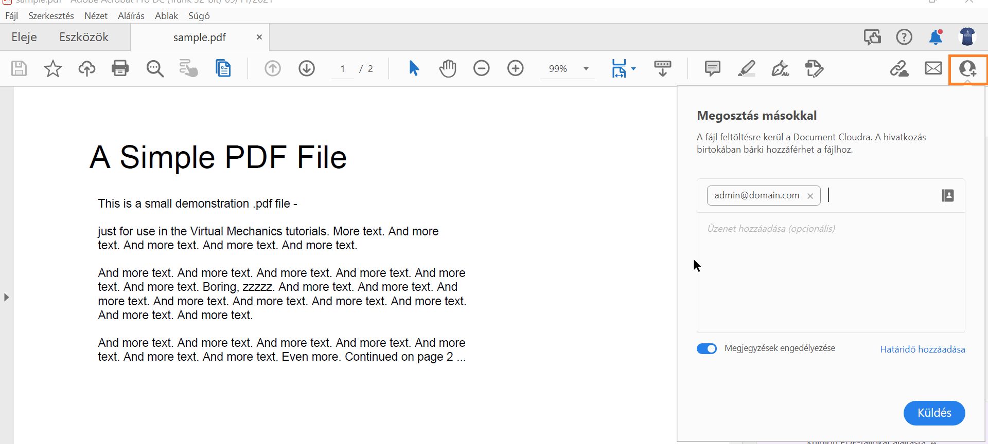 Emberek meghívása megtekintésre és vagy megjegyzések hozzáfűzésére