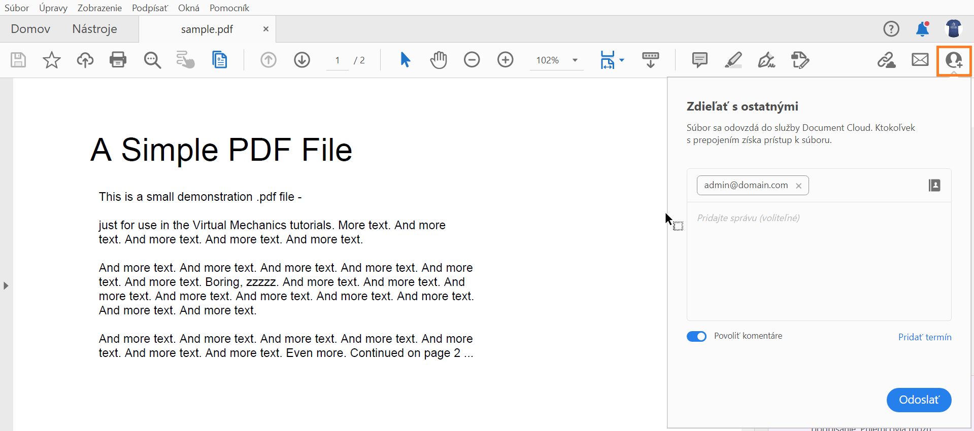 Pozvanie používateľov na zobrazenie alebo komentovanie