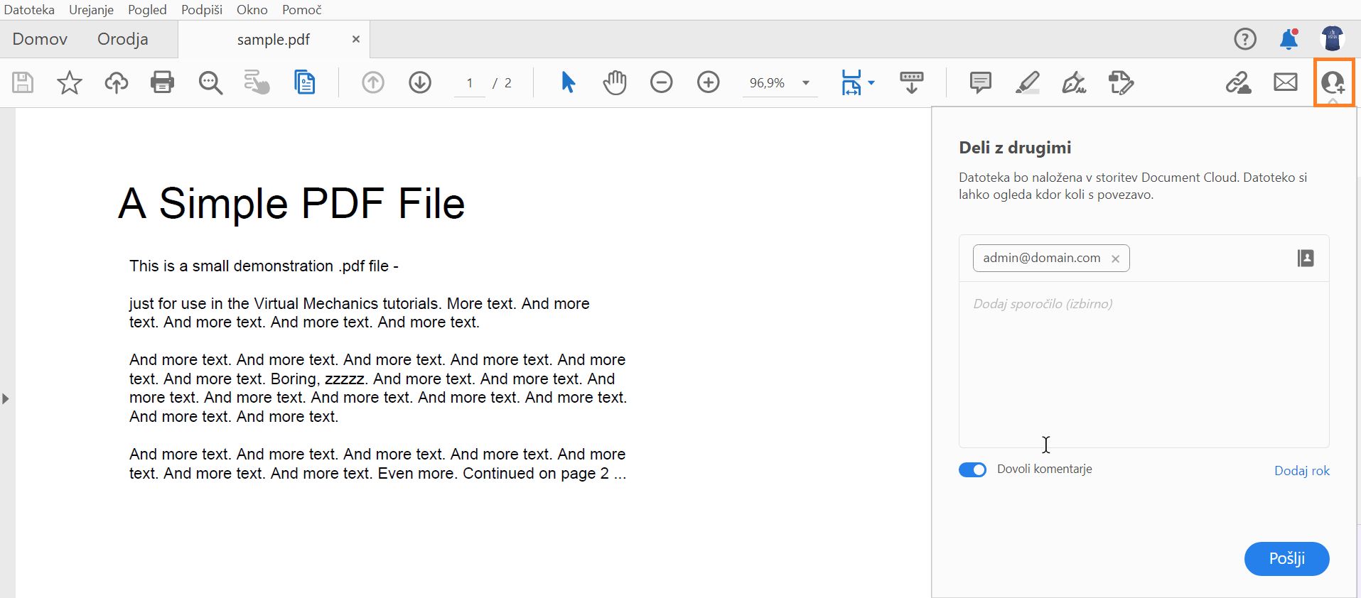 Povabite osebe k ogledu ali komentiranju