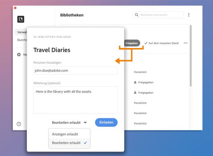 Bibliothek freigeben