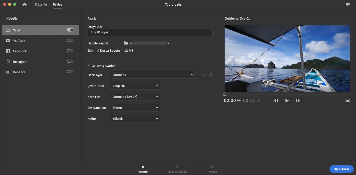 Premiere Rush Paylaş çalışma alanı