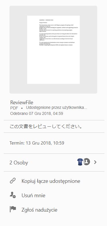 Działania na plikach otrzymanych do wyświetlenia
