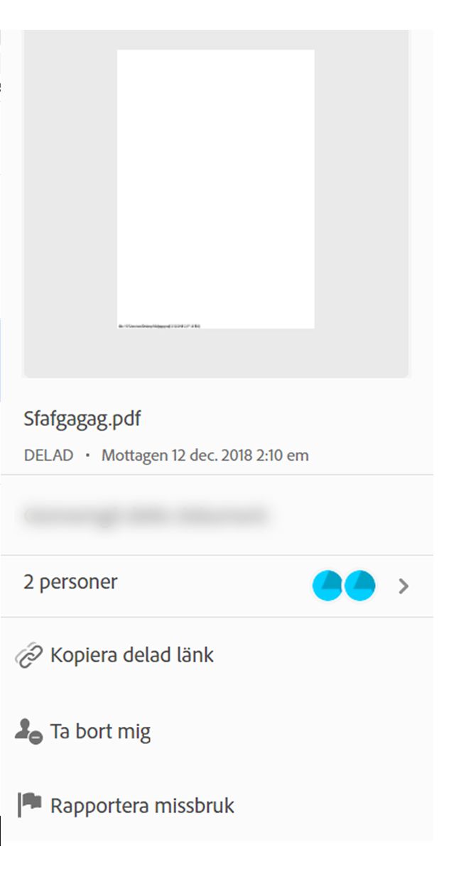 Åtgärder på filer som mottagits för visning