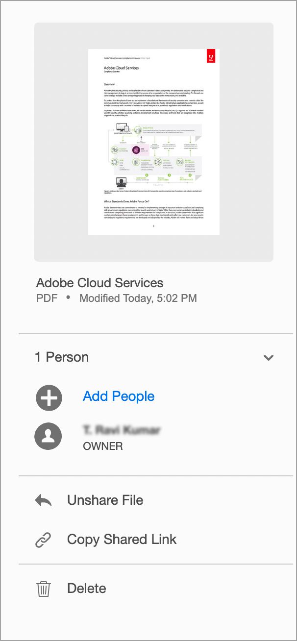 الإجراءات على الملفات المشتركة للعرض