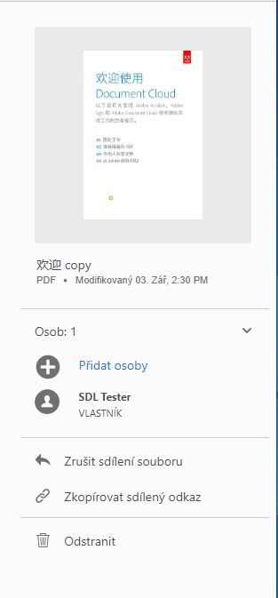 Akce u souborů sdílených k zobrazení