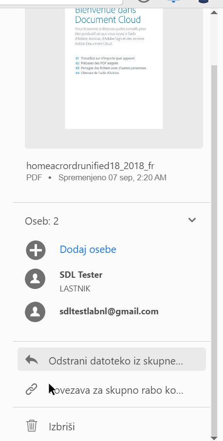 Dejanja za deljene datoteke za ogled
