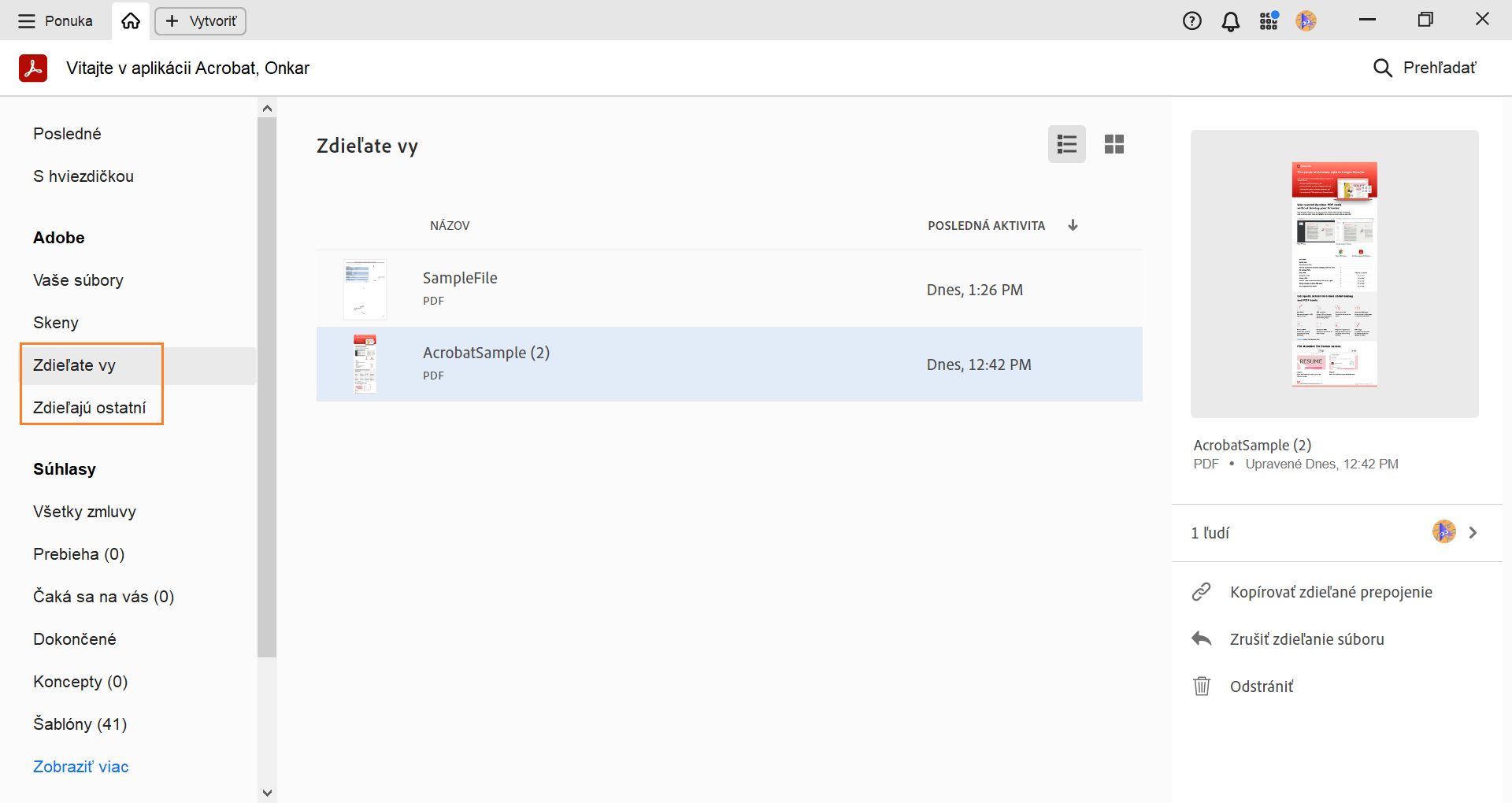 Zobrazte zdieľané a prijaté súboryi v zobrazení Domov a vykonávajte operácie so zdieľanými súbormi