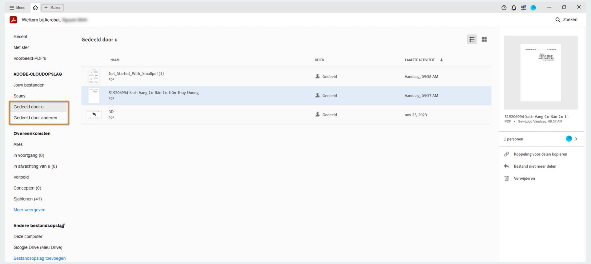 Gedeelde en ontvangen bestanden weergeven in de weergave Start en de bewerkingen uitvoeren op gedeelde bestanden