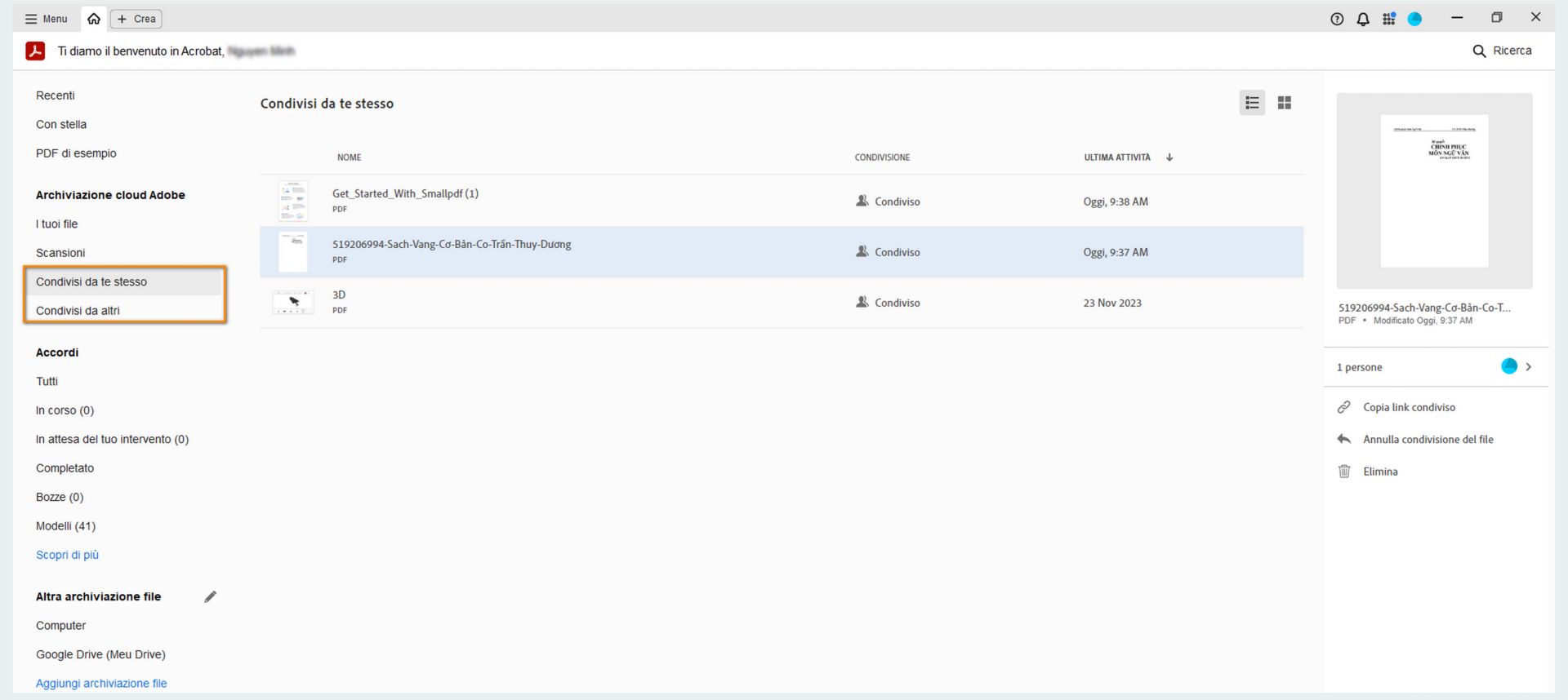 Visualizzare i file condivisi e ricevuti dalla vista Home ed eseguire le operazioni per i file condivisi