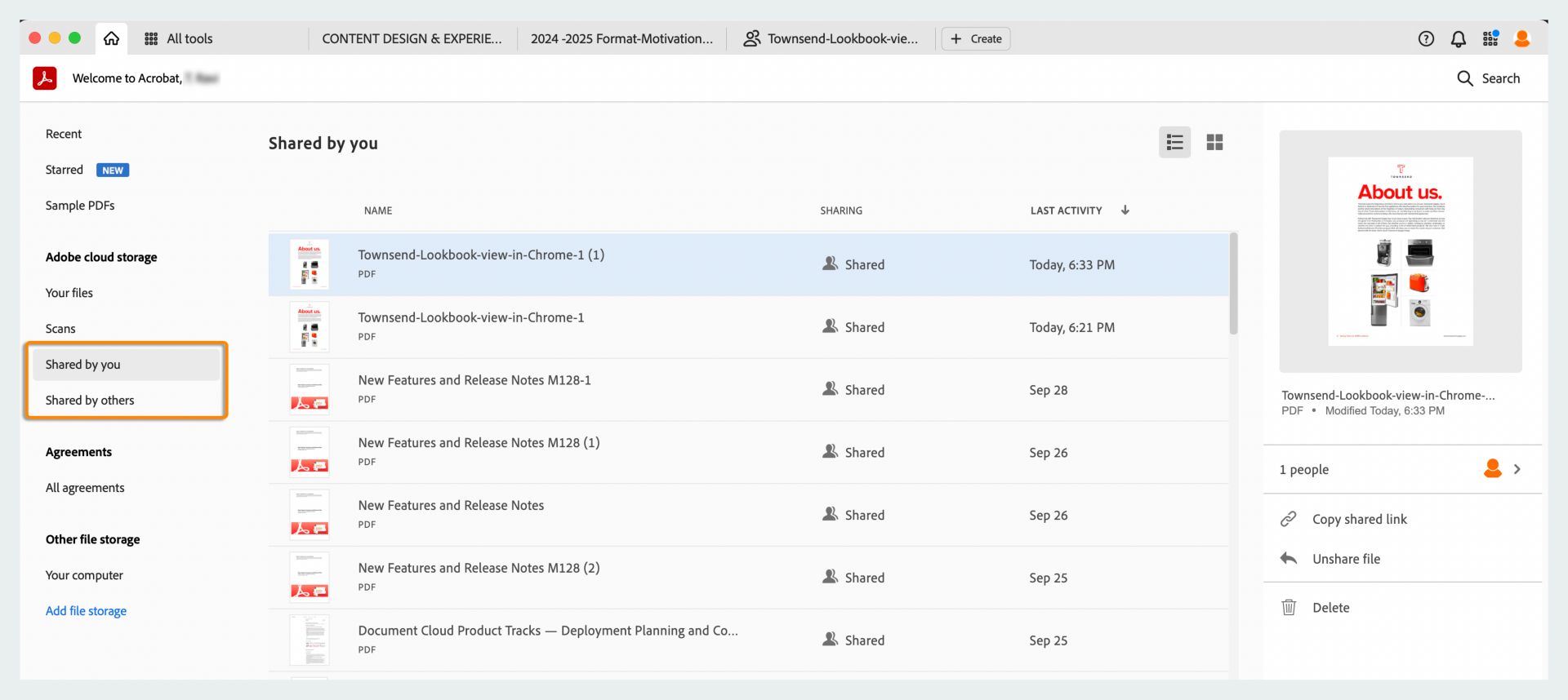 הציגו קבצים ששותפו וקבצים שהתקבלו מהתצוגה Home (בית) ובצעו את הפעולות בקבצים ששותפו