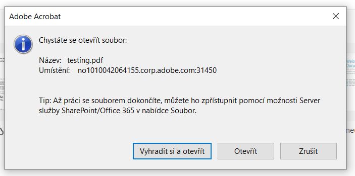 Soubor PDF aplikace Acrobat hostovaný ve službě SharePoint