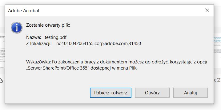 Edycja w programie Acrobat pliku PDF hostowanego w programie SharePoint