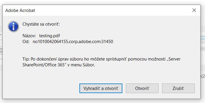 Súbor PDF hosťovaný v službe SharePoint v aplikácii Acrobat