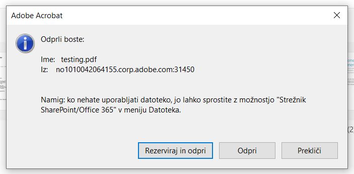 PDF, ki gostuje v strežniku SharePoint, v programu Acrobat