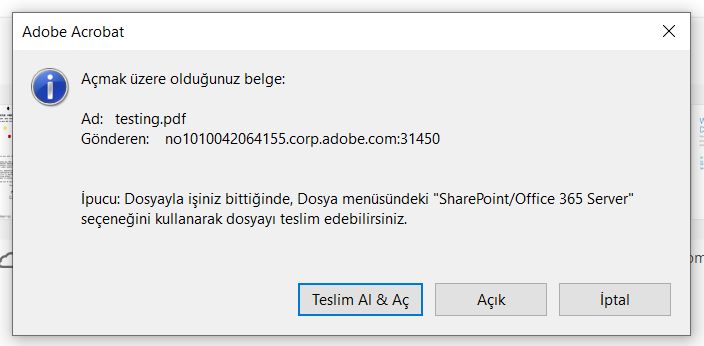 Acrobat'ta SharePoint'te barındırılan PDF