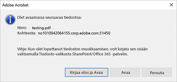 SharePointissa isännöity PDF-tiedosto Acrobatissa