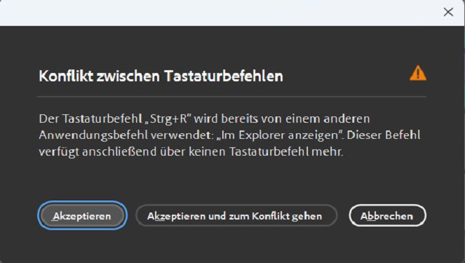 Verwende das Dialogfeld „Tastaturbefehl-Konflikt“, um Konflikte zu lösen, die sich auf Tastaturbefehle beziehen.