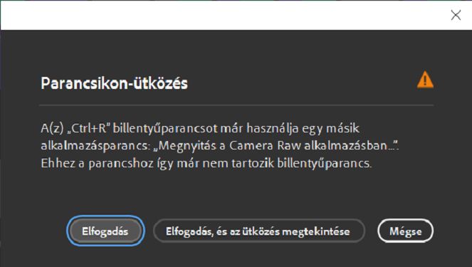 Az ütközések feloldásához használja a Billentyűparancs-ütközés párbeszédpanelt.