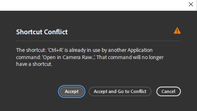 Use the Shortcut Conflict dialog box to resolve shortcut-related conflicts.