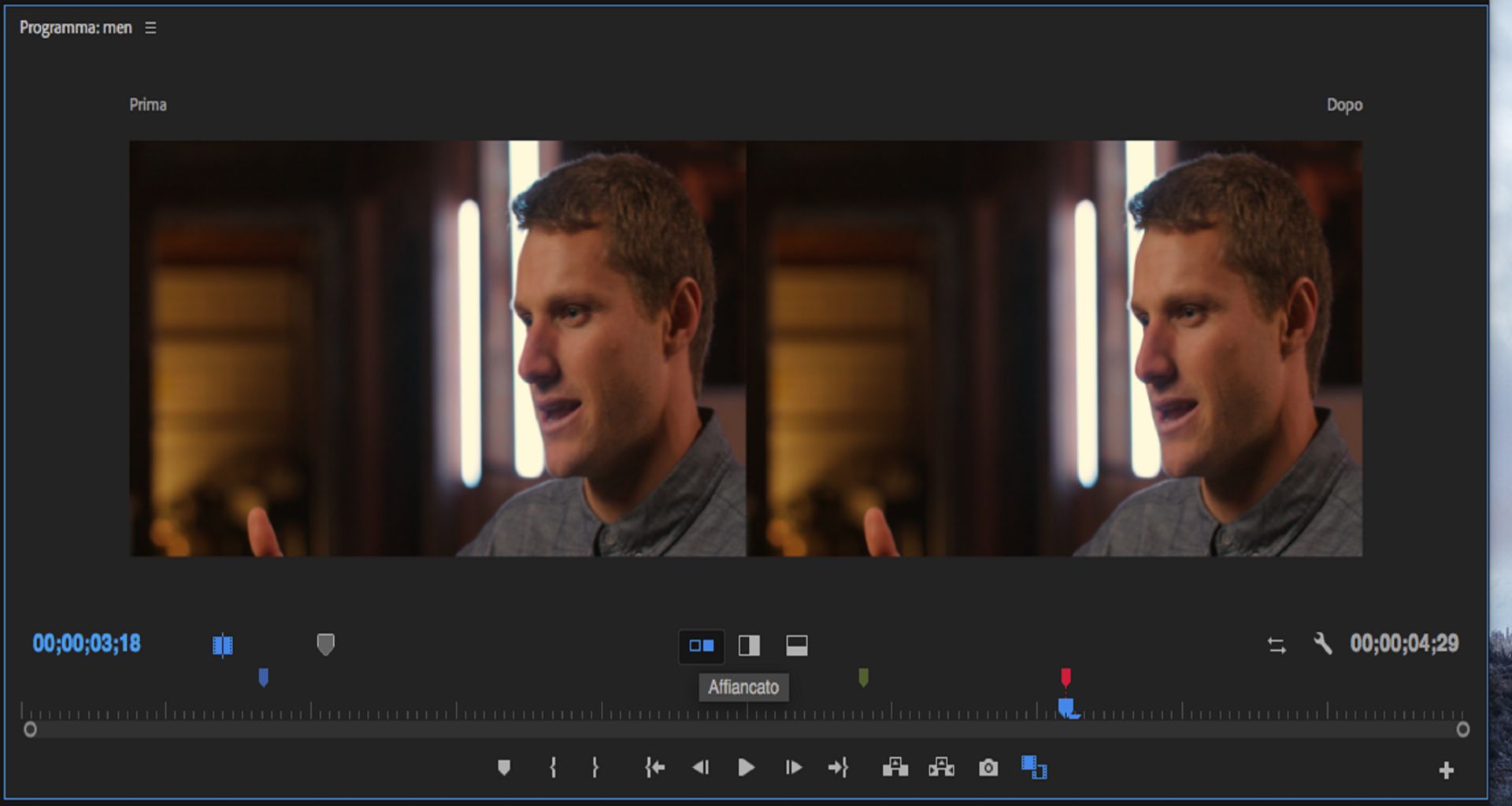 Confronto fotogrammi con effetto prima/dopo