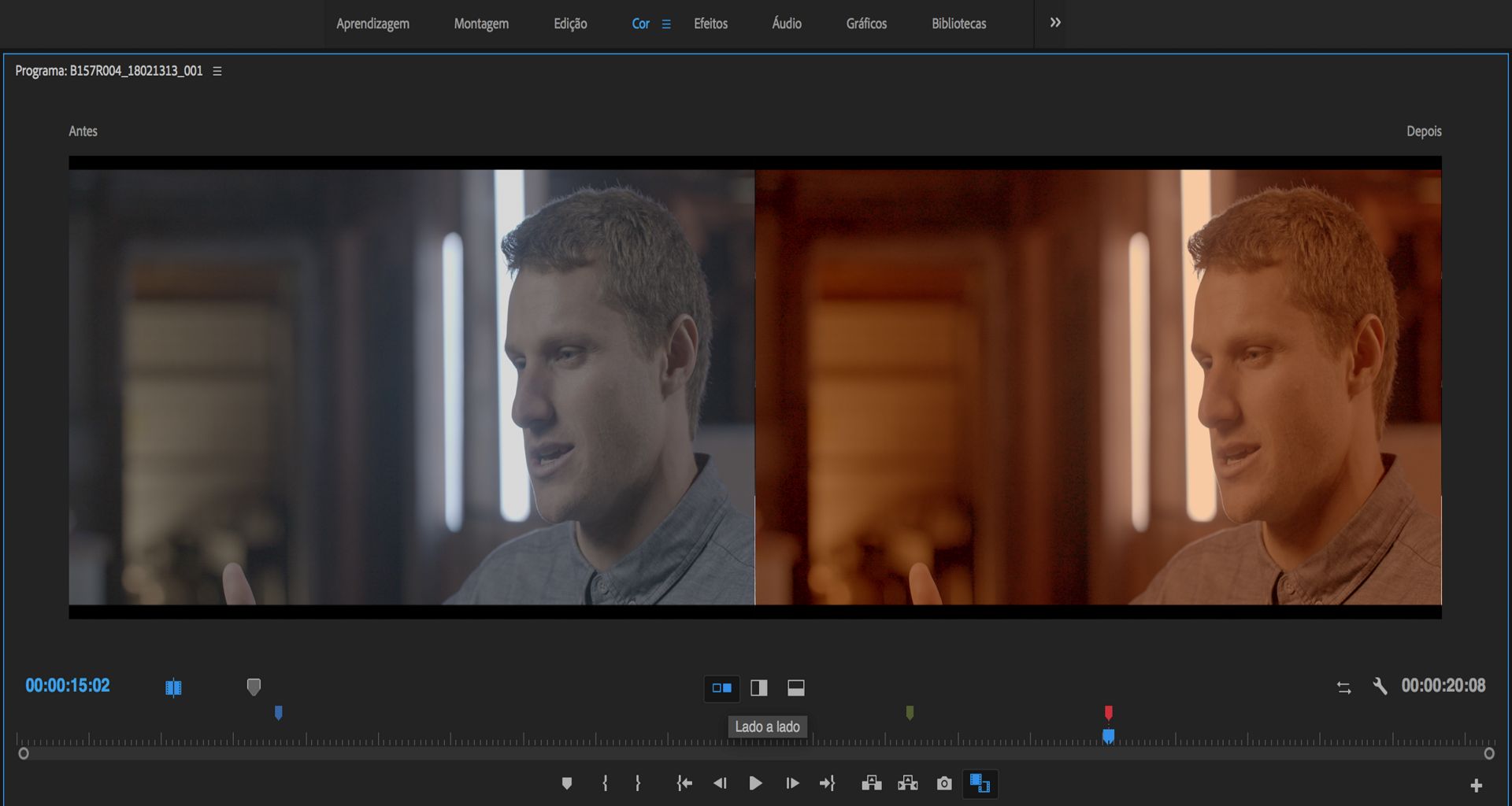 Uma comparação de quadro antes e depois