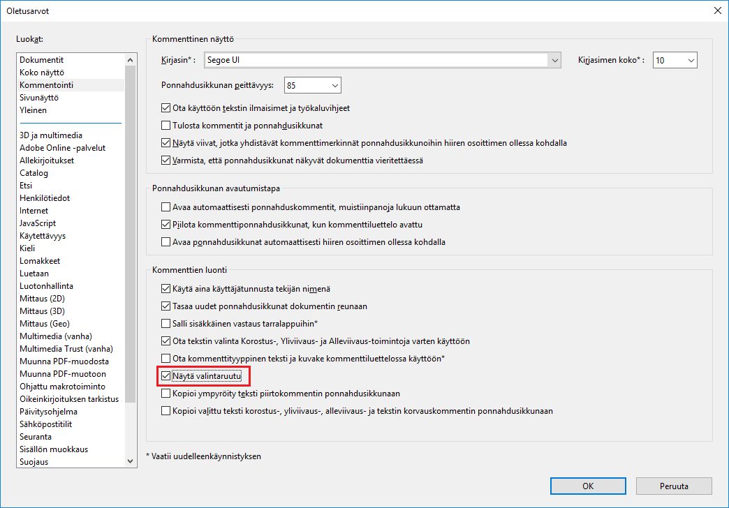 Näytä valintaruutu
