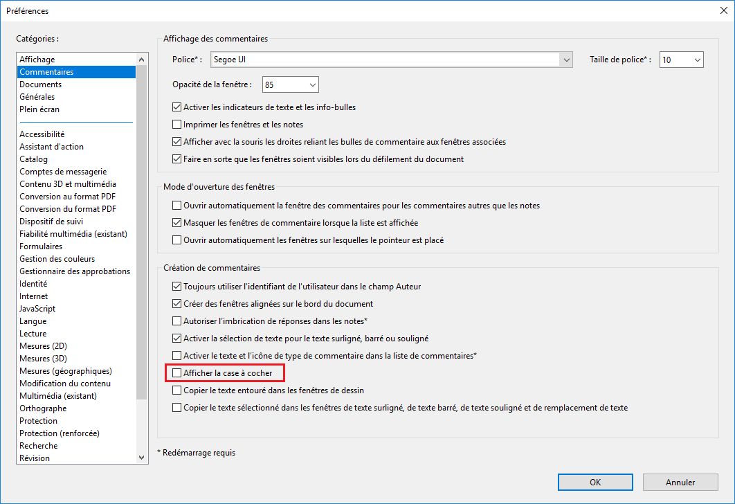 Afficher la case à cocher